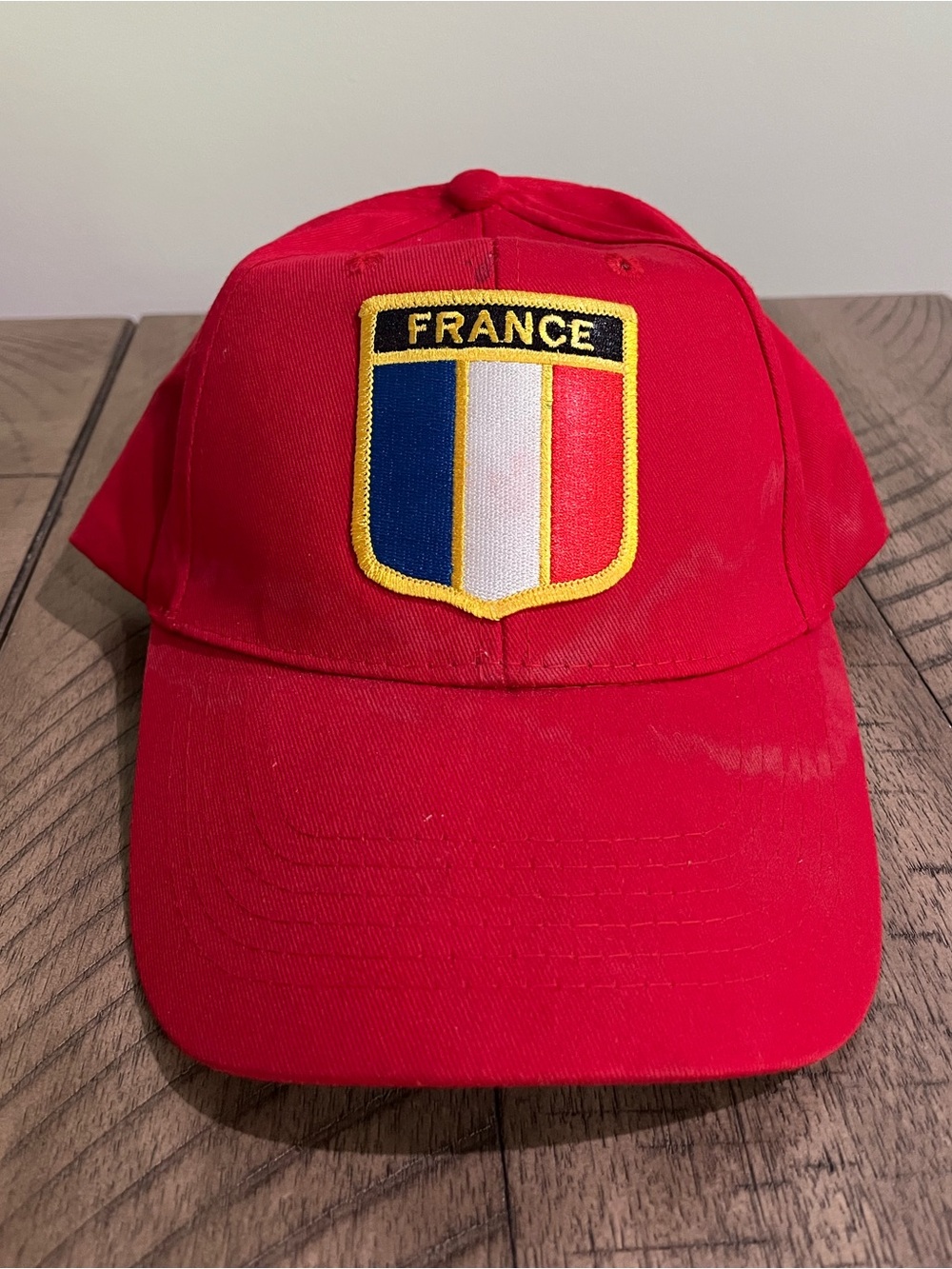 Vintage France Patch Red Adjustable Hook/Loop Baseball Cap Hat Big X USED